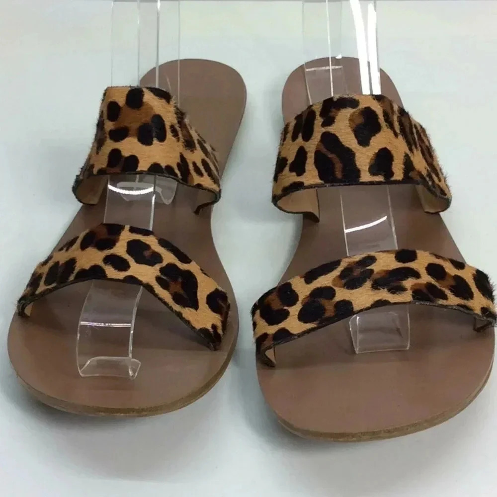 J. BY J. Crew Leopard 🐆 Suede Flat Sandals - Picture 1 of 8